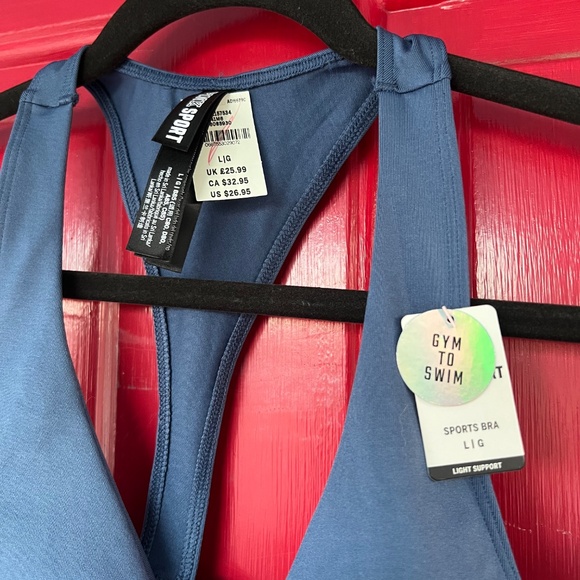 Pink Bra New Blue Sports Twist Workout Halter Top Large Swim Light Support - Picture 2 of 4